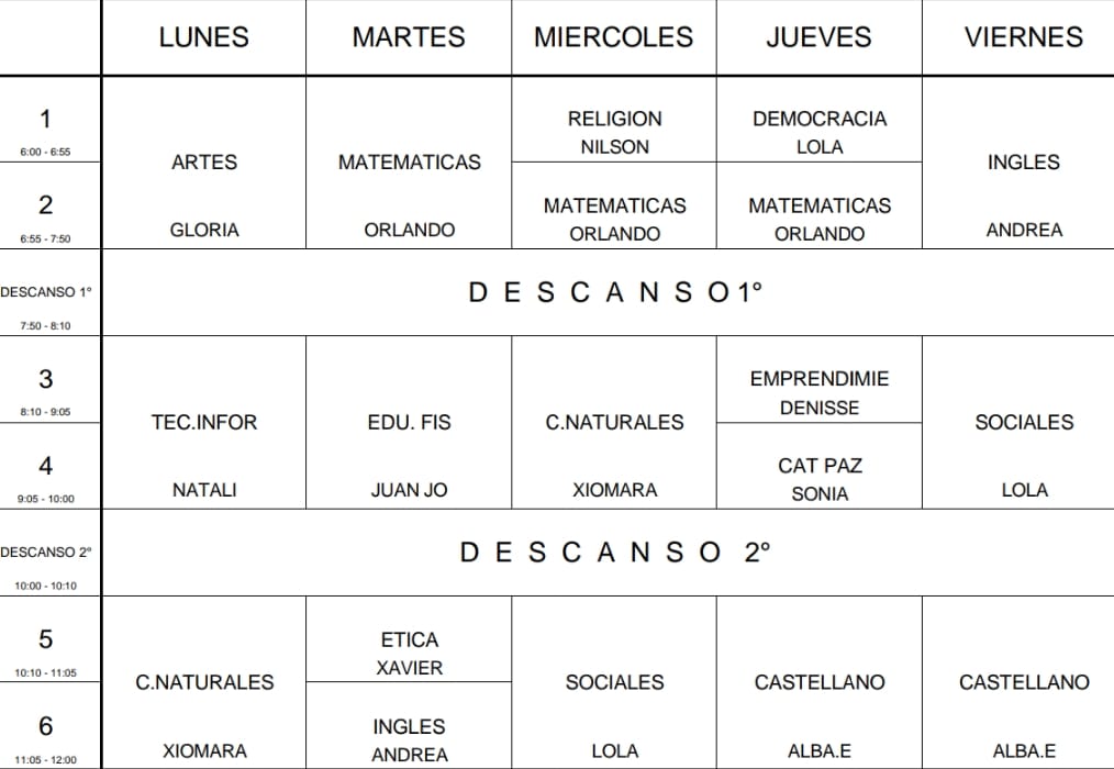 Horario 6-2