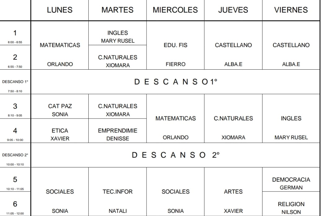 Horario 6-2
